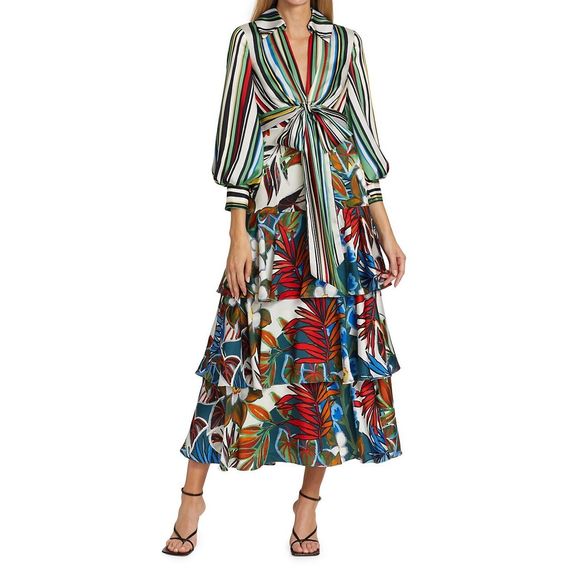 Badgley Mischka Mixed Print Tiered Shirtdress - Picture 3 of 14